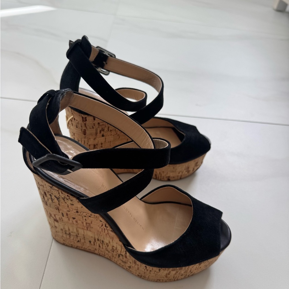 Giuseppe Zanotti Black and Tan Wedge Sandals
